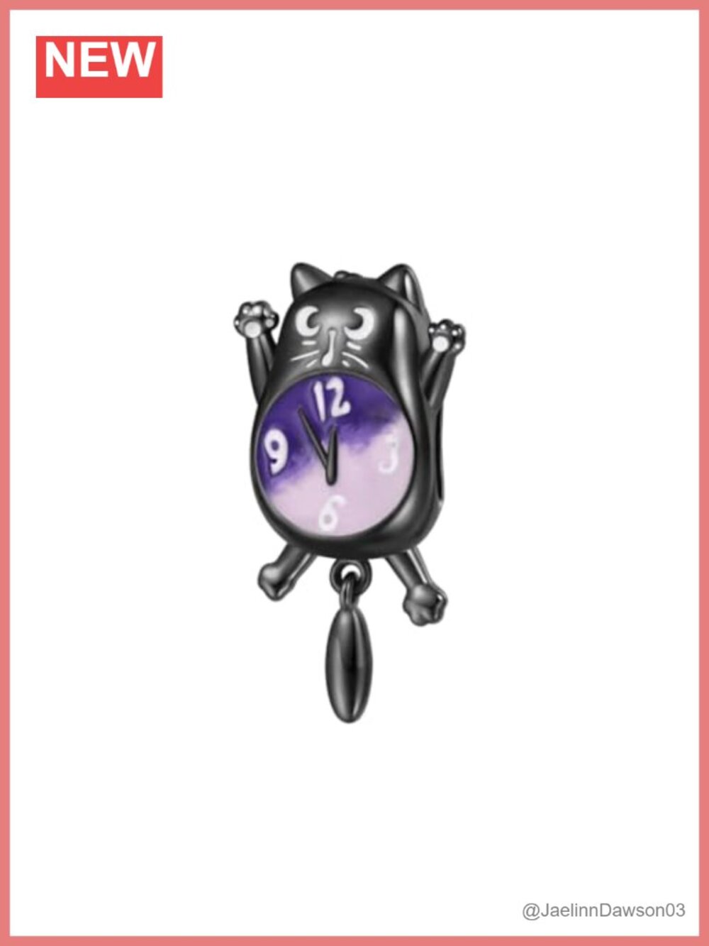 S925 Sterling Silver Glow-in-the-Dark Black Cat Clock Charm Bead Gift